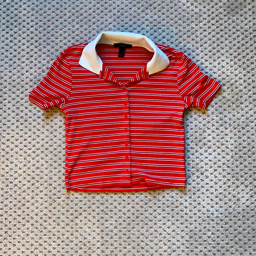 COPY - Collar Stripped Crop Top from Forever 21
